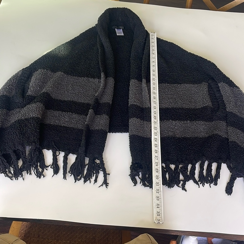 Barefoot Dreams Black and Charcoal Striped Cozy Wrap Sweater - Picture 6 of 8